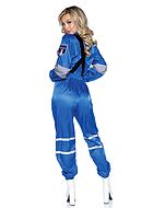 Kvinnlig astronaut, jumpsuit-dräkt i nylon med dragkedja på framsidan och hängslen